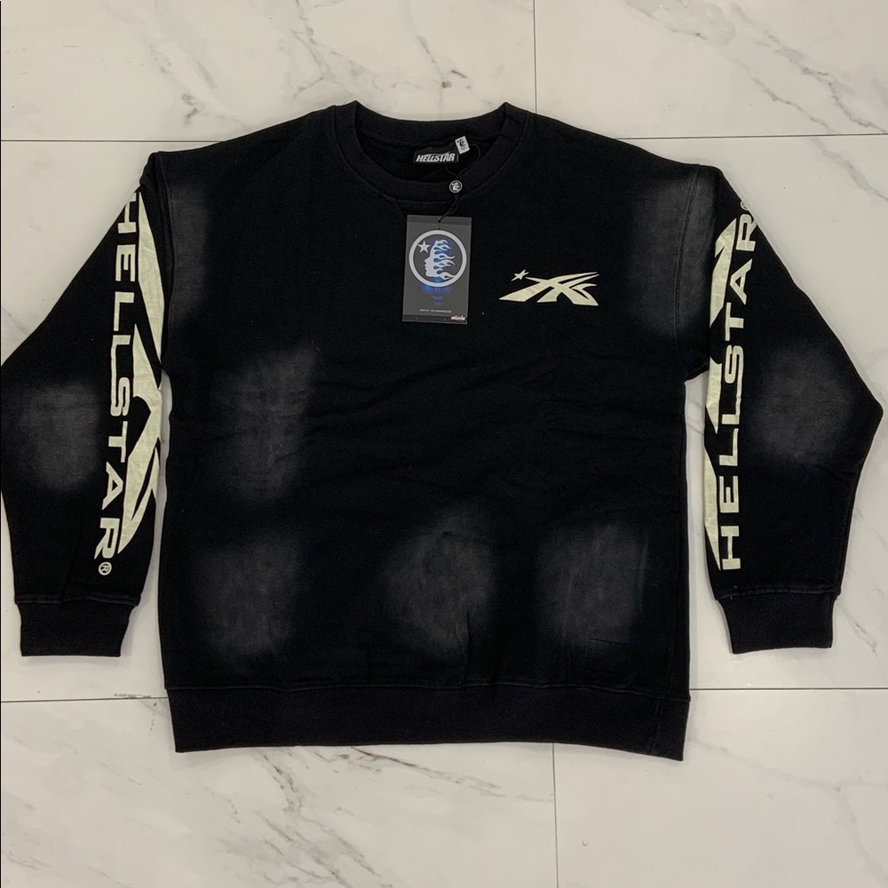 Hellstar Logo Washed Black Sweater for Men size Large